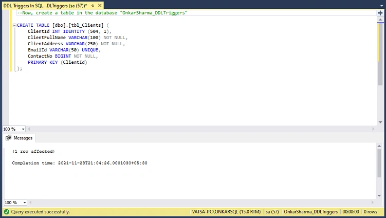 DDL Triggers In SQL Server