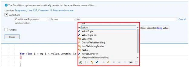 Debug/Breakpoints With Conditions In C#