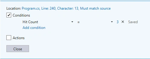 Debug/Breakpoints With Conditions In C#