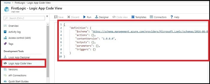 Logic app code view