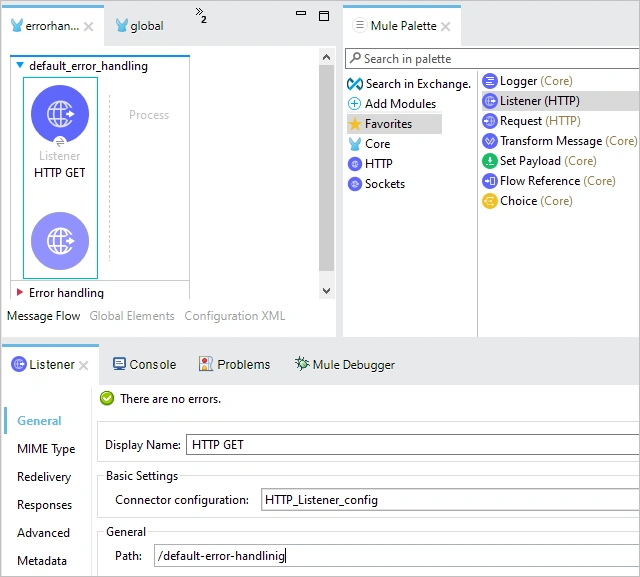 Default Error Handling Behavior of a Mule application