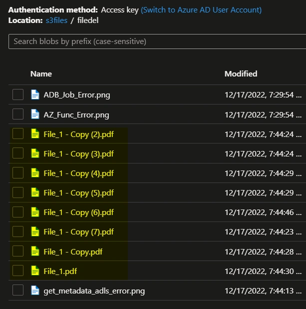 Delete files based on excel column name in Azure Data Factory