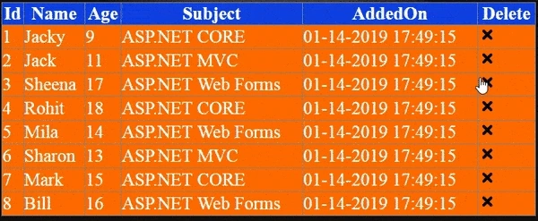 delete records from GridView using jQuery