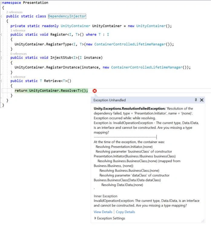 Dependency Injection Using Unity
