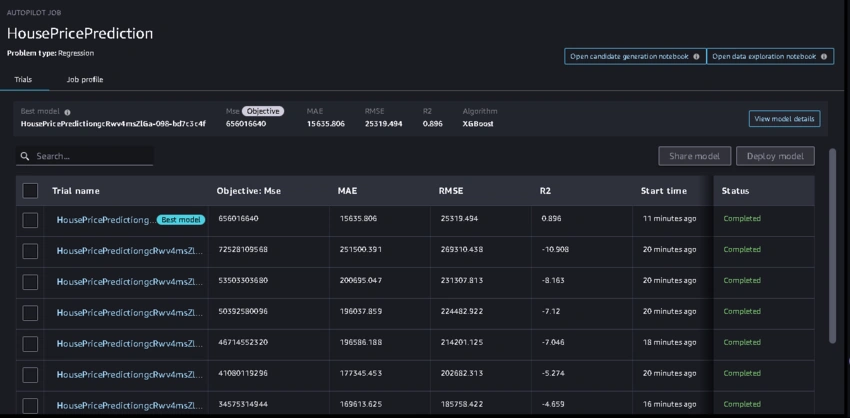 Deploy a Regression model through AWS SageMaker studio using Autopilot