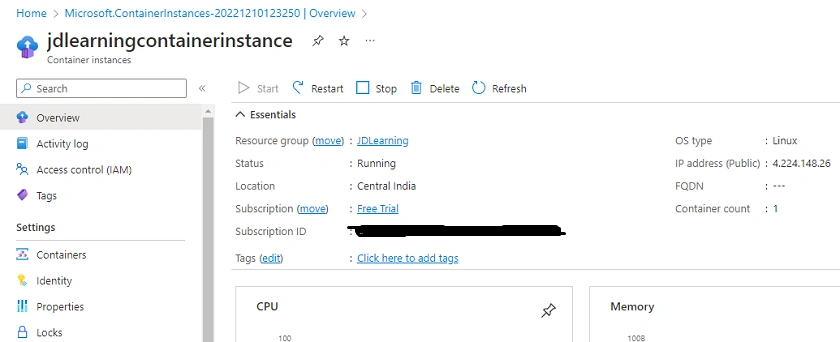 Deploy and Run .NET Core 7 Web API on Azure Container Registry and Container Instance