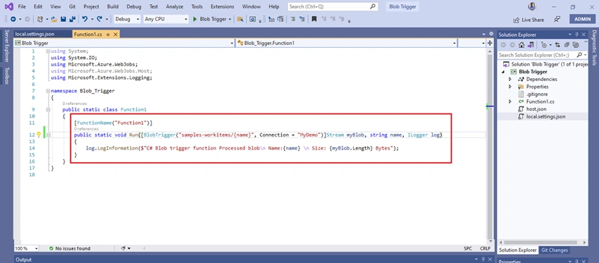 Deploy Azure Function – Blob Trigger from Visual Studio