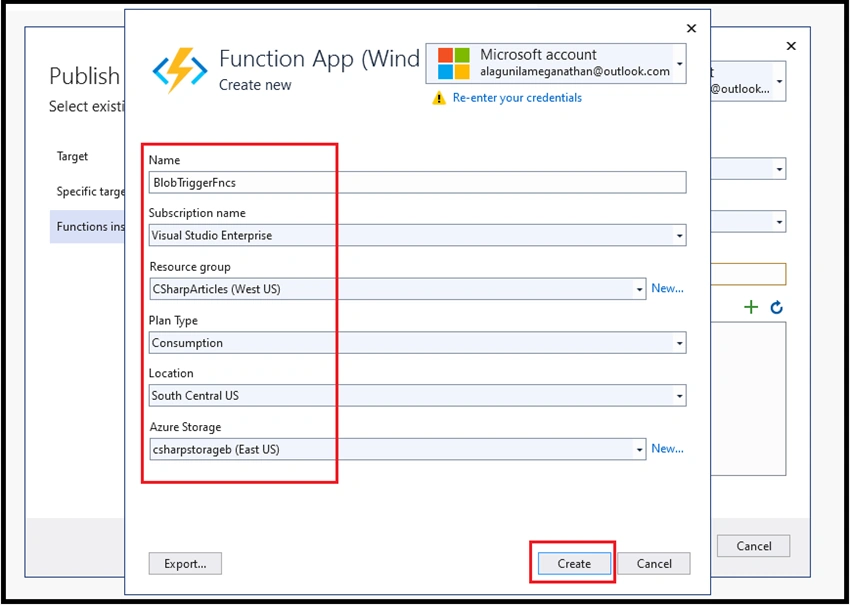 Deploy Azure Function – Blob Trigger from Visual Studio