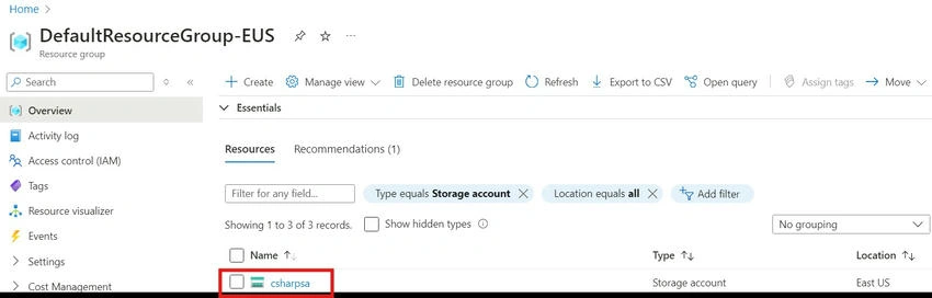 Storage Account Created
