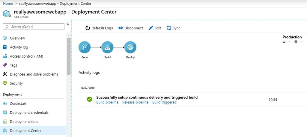 Deploy .NET Core Application To Linux Containers On Azure Web App using Deployment Center