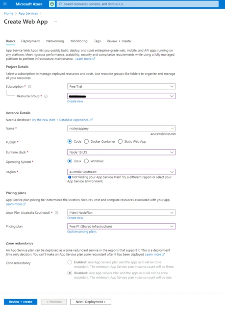 Deploy NodeJS App to Azure App Service from VS Code