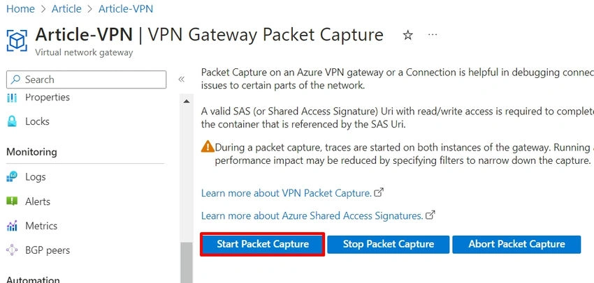 Start packet capture