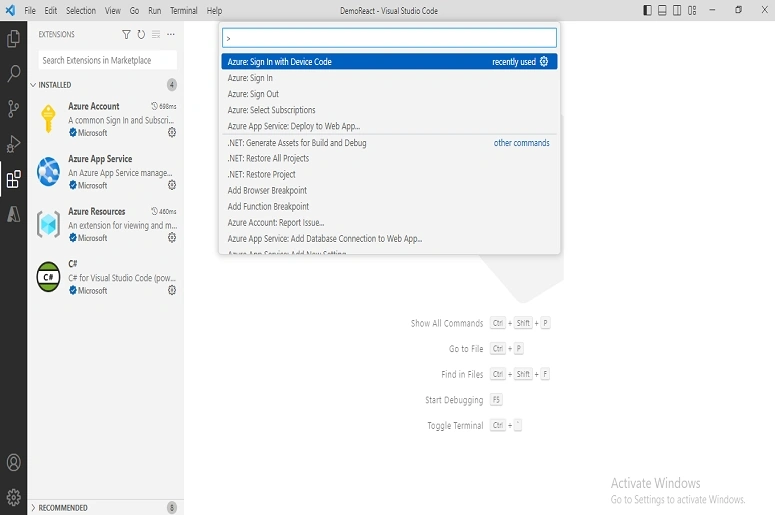 ReactJS App to Azure App