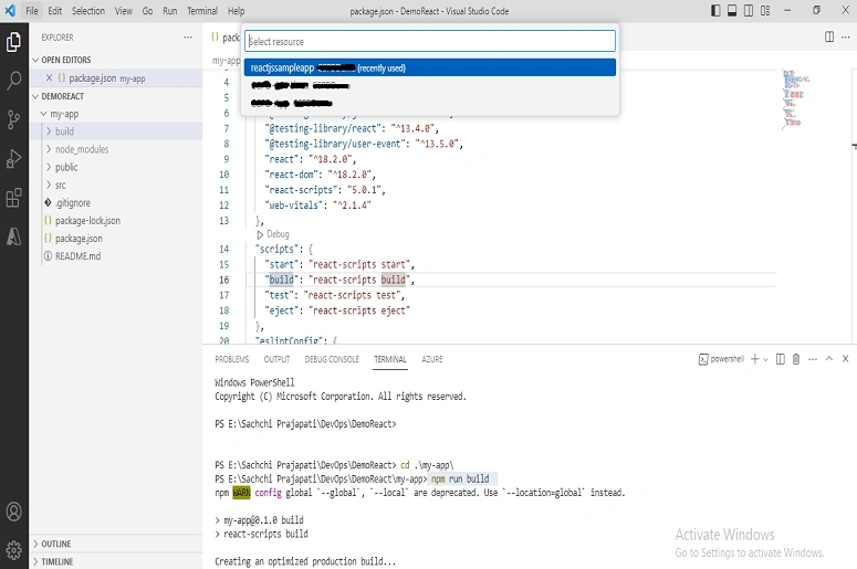 ReactJS App to Azure App