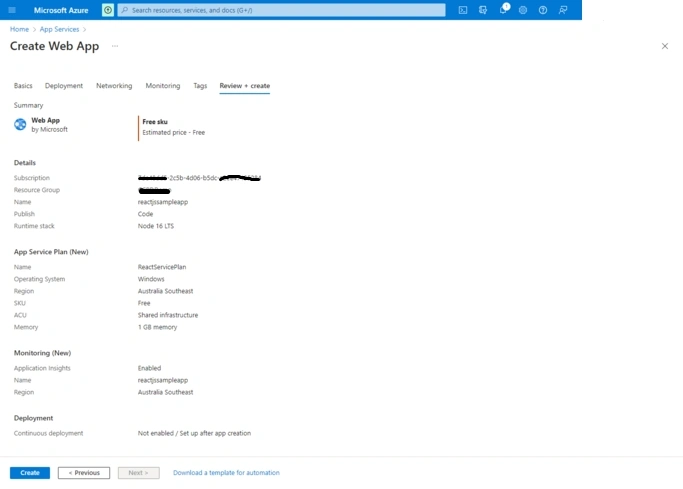ReactJS App to Azure App