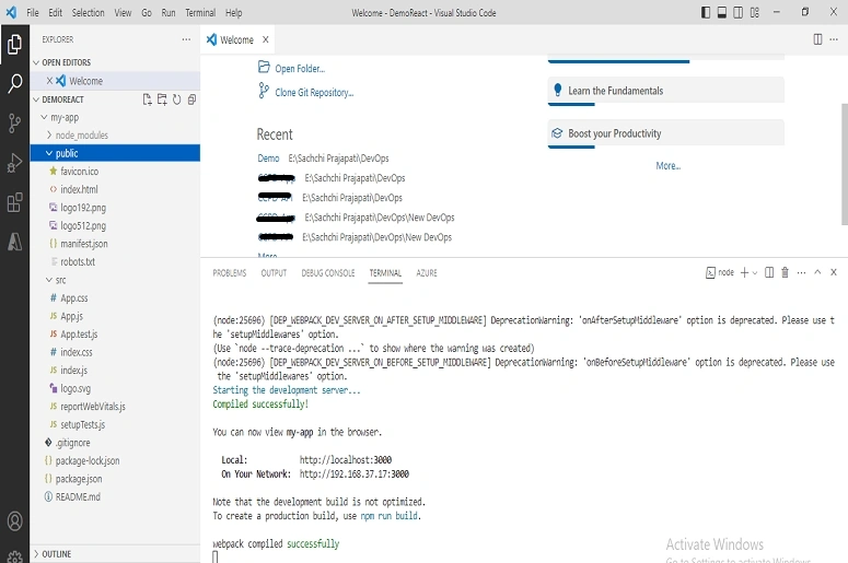 ReactJS App to Azure App