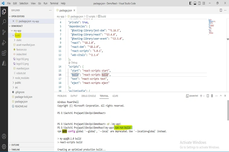 ReactJS App to Azure App