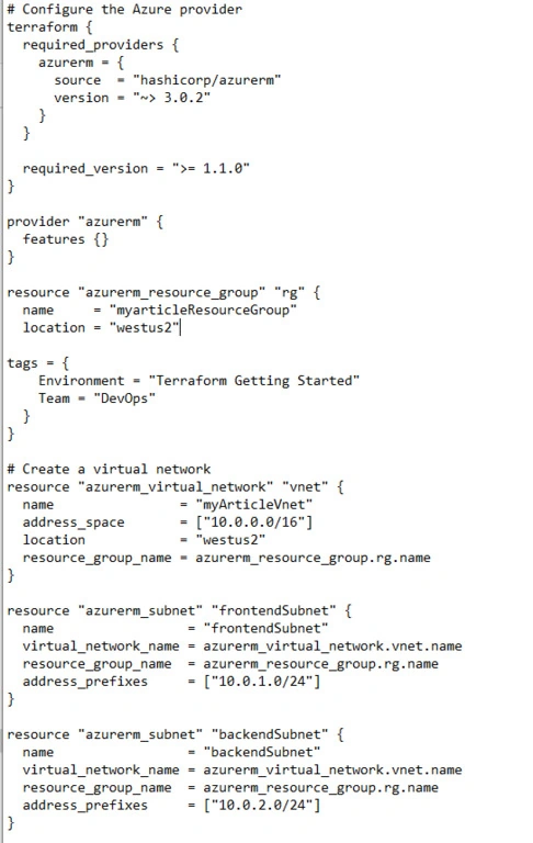 Deploy Resources (Resource Group, Virtual Network and Subnet) in Azure via Terraform