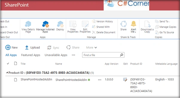 The SharePoint Hosted add-in has come up in the app catalog.