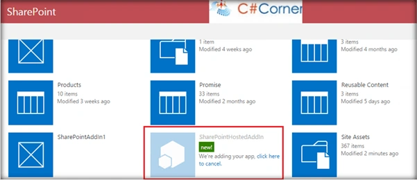 The SharePoint Hosted add-in has come up in the app catalog.