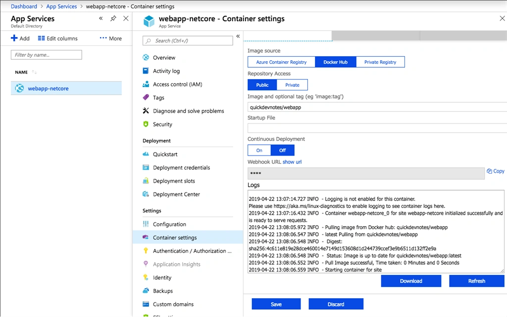 Deployment Logs for Container