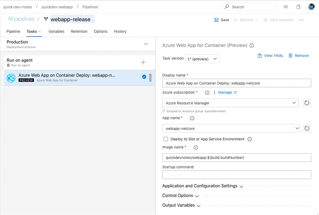 Release Pipeline Task Definition