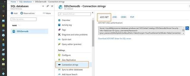 SQL Database connection strings-.