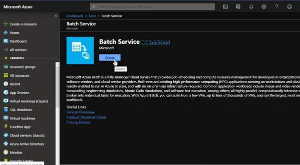 Deploying An Azure Batch Job From Azure Portal