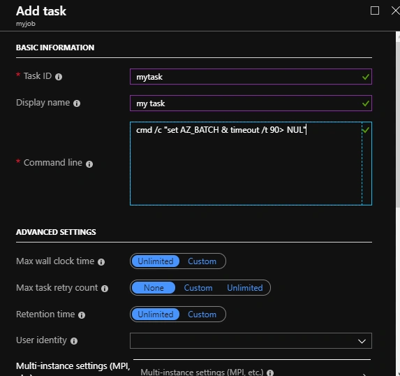 Deploying An Azure Batch Job From Azure Portal