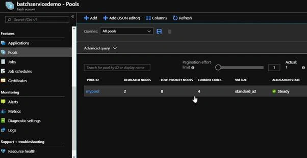Deploying An Azure Batch Job From Azure Portal