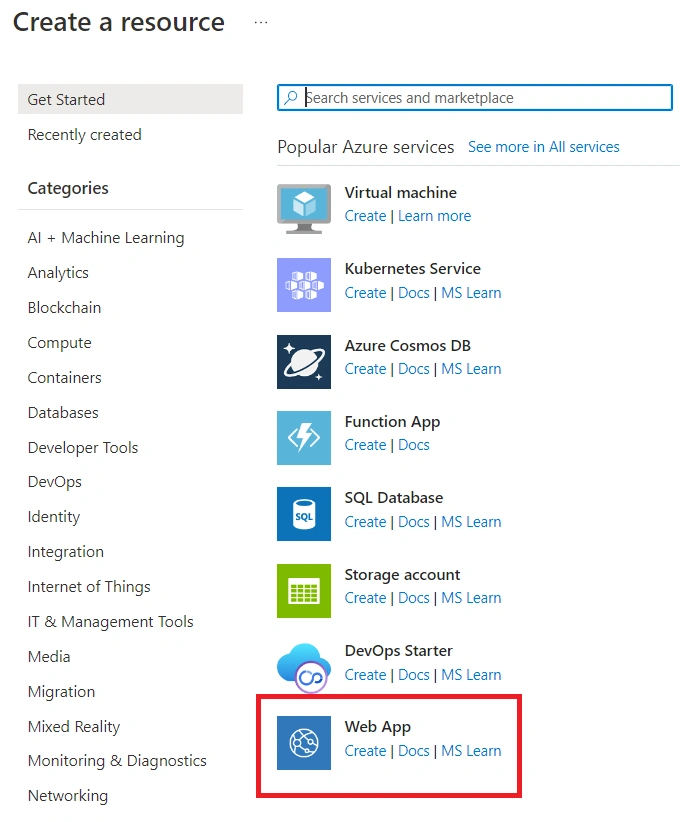 Deploying an Azure web app