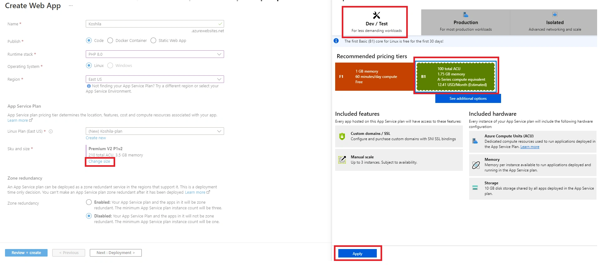 Deploying an Azure web app