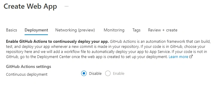 Deploying an Azure web app