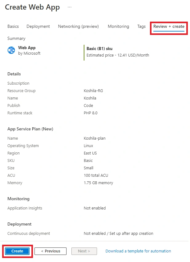 Deploying an Azure web app