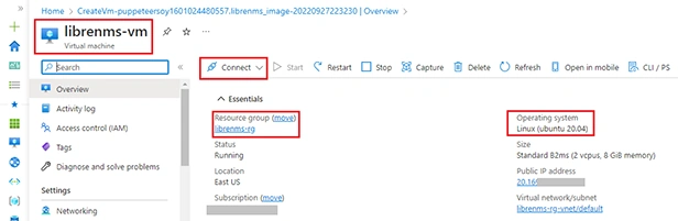 Deploying the LibreNMS Image in Azure
