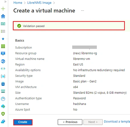 Deploying the LibreNMS Image in Azure