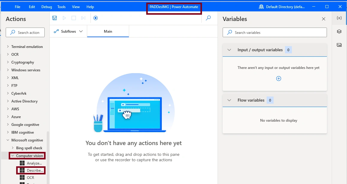 Describe image Action in Desktop flow
