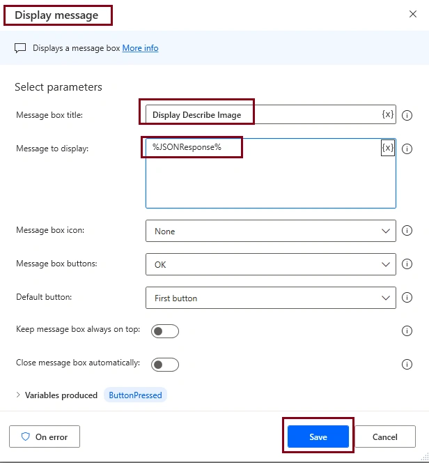 Describe image Action in Desktop flow