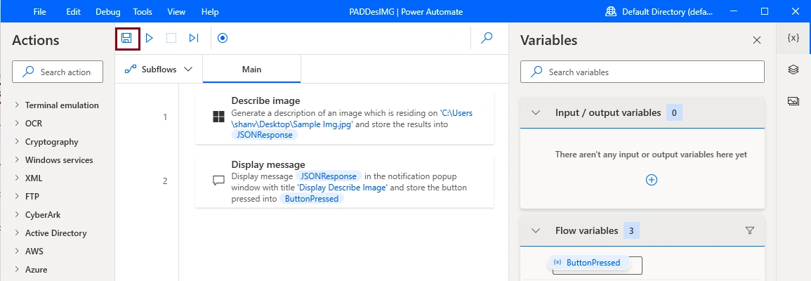 Describe image Action in Desktop flow