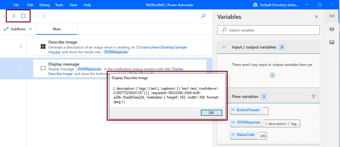 Describe image Action in Desktop flow