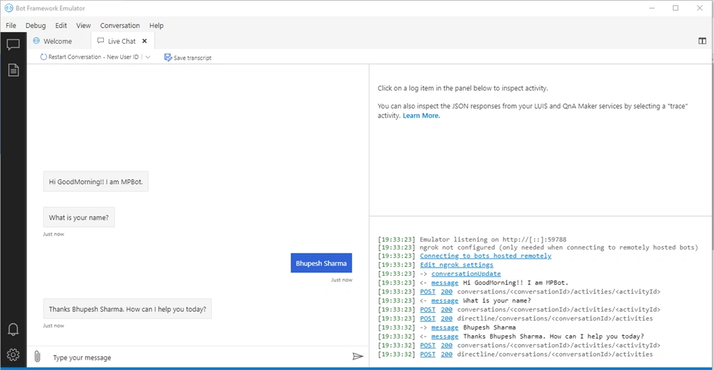 Design And Develop A Greeting Bot using Microsoft Bot Framework On VS2019 Community Version