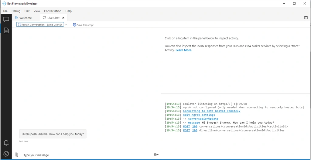 Design And Develop A Greeting Bot using Microsoft Bot Framework On VS2019 Community Version