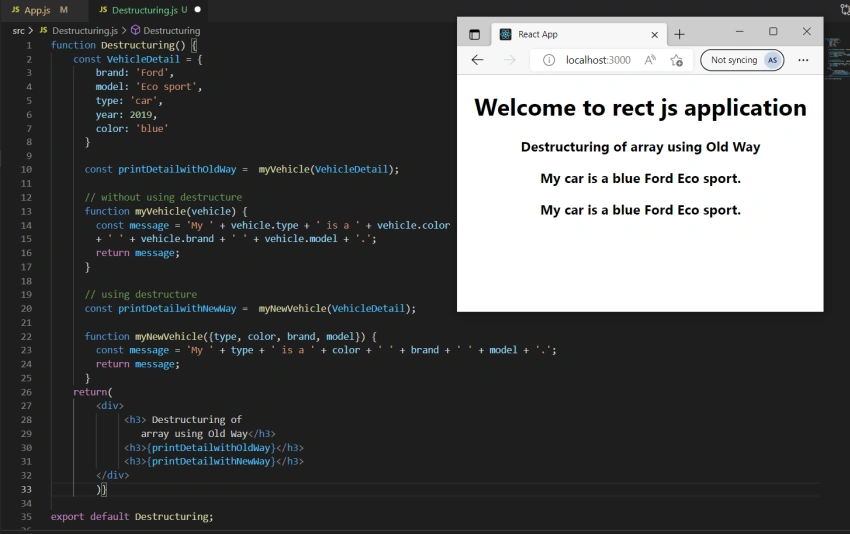 Destructure object in React
