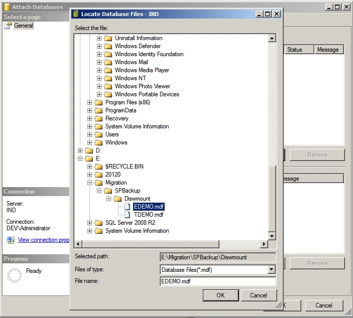 Detach And Attach Content Database From One SPFarm To Another SPFarm