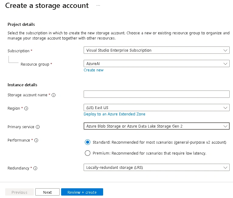 Create a storage account