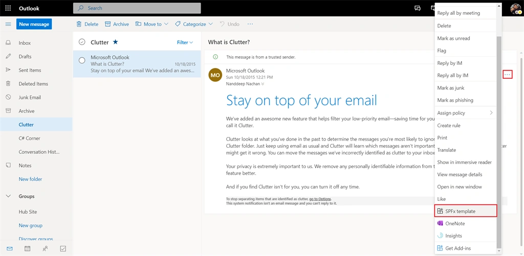 Develop Outlook Add-ins with SharePoint Framework