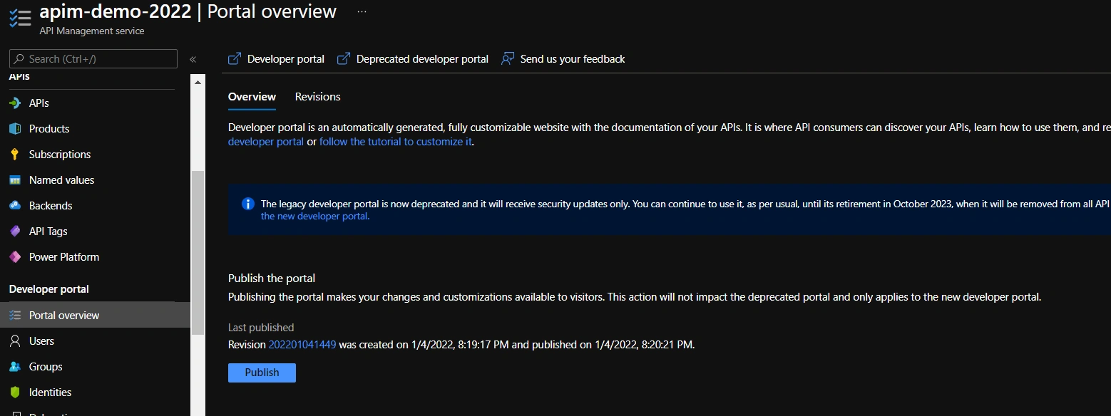 developer portal in APIM
