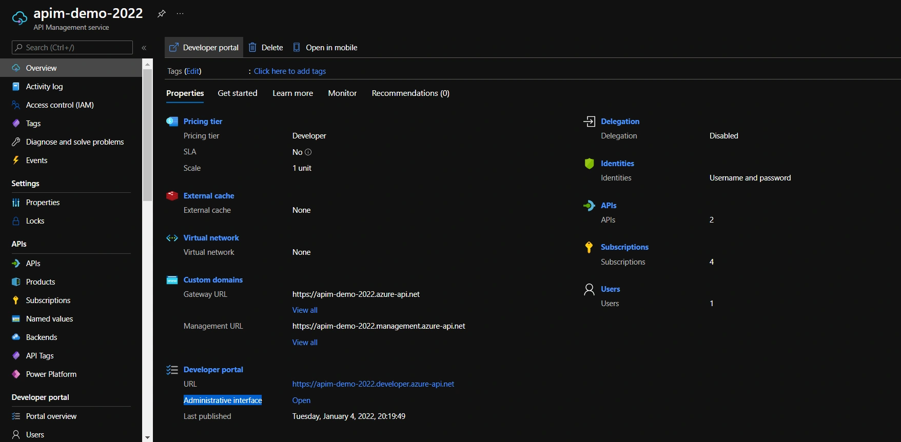 developer portal in APIM