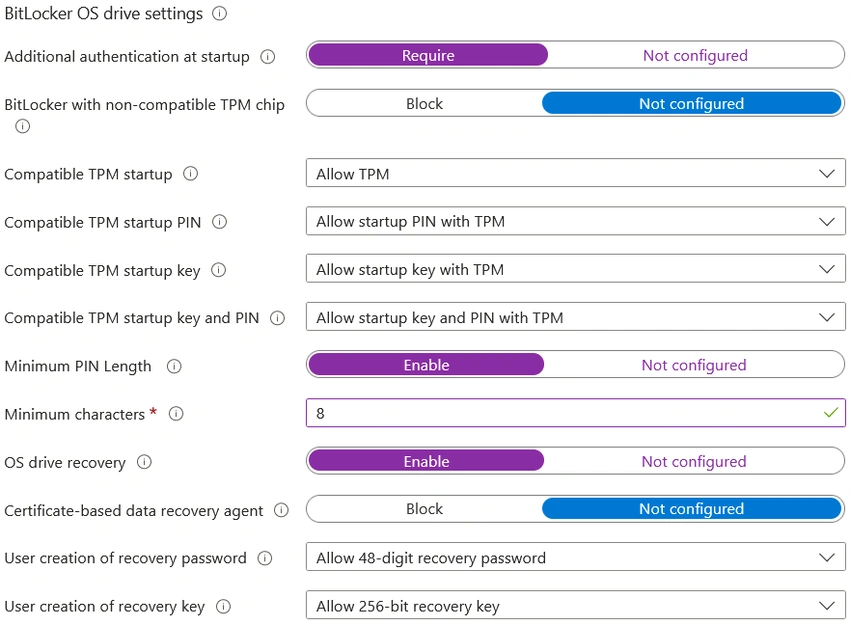 BitLocker OS drive Settings
