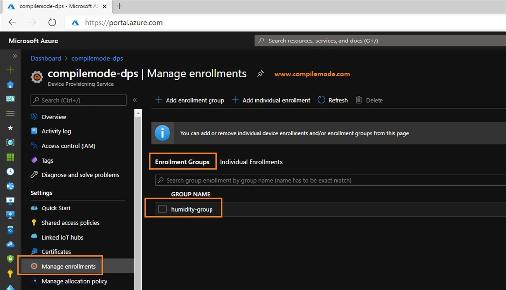 Device Enrollments Using Azure IoT Hub Device Provisioning Service